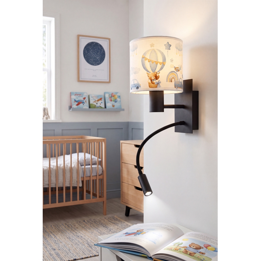 BRILAGI - LED-flexible Kinder-Wandleuchte BOBO 1xE27/25W/230V + LED/3W schwarz/weiß/blau/Bärchen