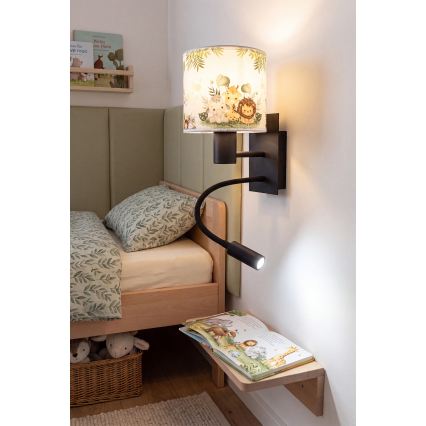 Brilagi - Flexible LED-Kinder-Wandleuchte BOBO 1xE27/25W/230V + LED/3W schwarz/weiß/grün/Dschungel