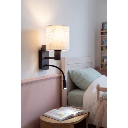 Brilagi - LED flexible Kinder-Wandleuchte BOBO 1xE27/25W/230V + LED/3W schwarz/weiß/mit Hasenmotiv