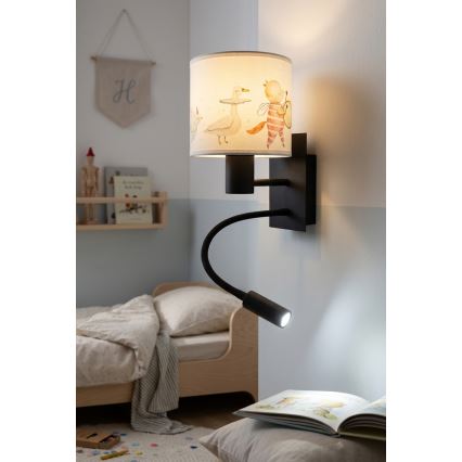 Brilagi - Flexible LED-Wandleuchte für Kinder BOBO 1xE27/25W/230V + LED/3W schwarz/weiß/Tiermotive