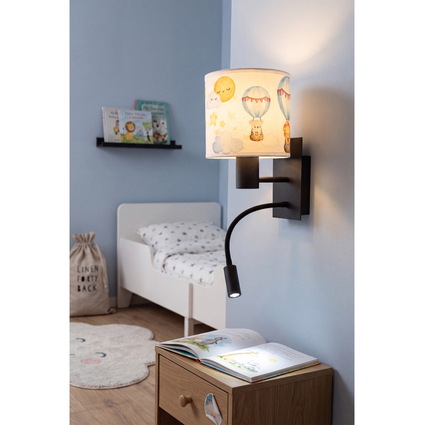 BRILAGI - Flexible LED-Kinder-Wandleuchte BOBO 1xE27/25W/230V + LED/3W schwarz/weiß/Tiermotive