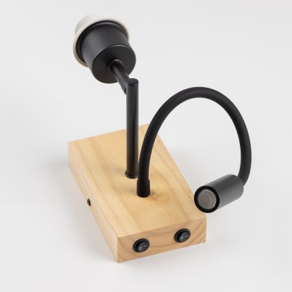 Brilagi - LED flexible Kinder-Wandleuchte BOBO WOOD 1xE27/25W/230V + LED/3W Eiche/schwarz/beige/Punkte
