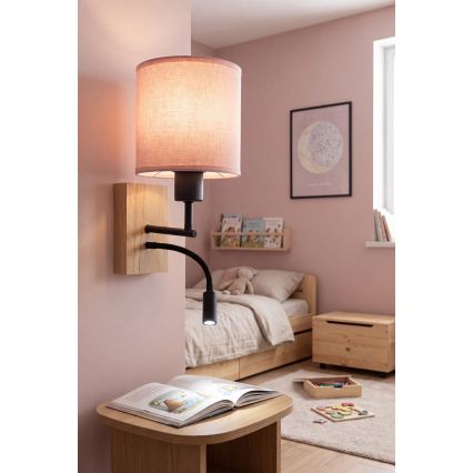 Brilagi - LED flexible Wandleuchte BOBO WOOD 1xE27/25W/230V + LED/3W Eiche/schwarz/rosa