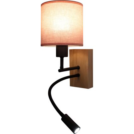 Brilagi - LED flexible Wandleuchte BOBO WOOD 1xE27/25W/230V + LED/3W Eiche/schwarz/rosa