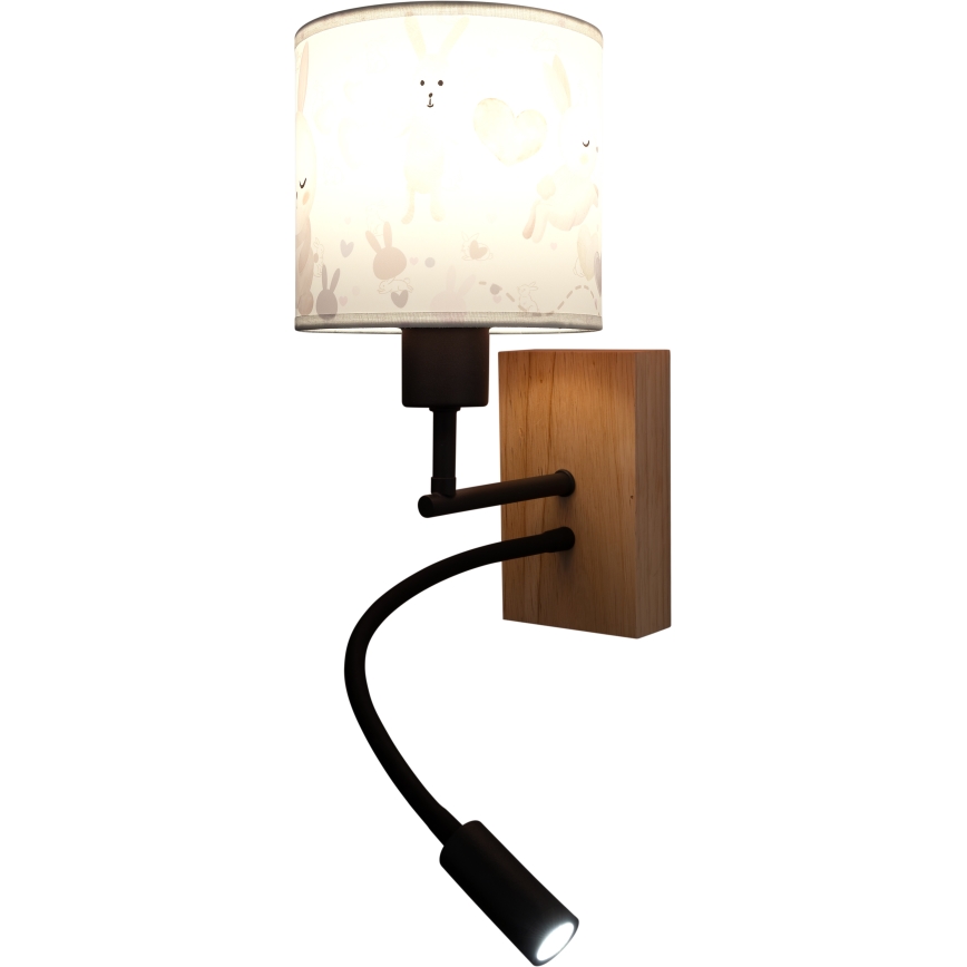 Brilagi - LED flexible Kinder-Wandleuchte BOBO WOOD 1xE27/25W/230V + LED/3W Eiche/schwarz/weiß/Häschen