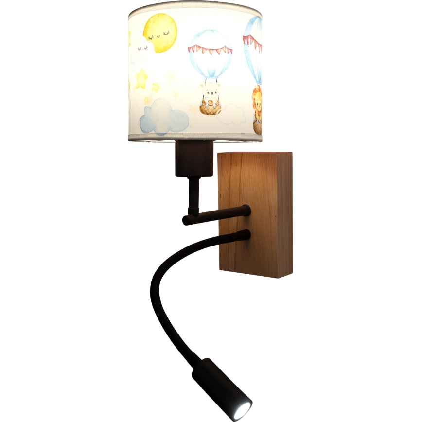 Brilagi - LED-flexible Kinder-Wandleuchte BOBO WOOD 1xE27/25W/230V + LED/3W Eiche/Schwarz/Weiß/Tiermotive
