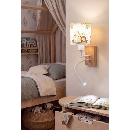 Brilagi - LED-flexible Kinder-Wandleuchte BOBO WOOD 1xE27/25W/230V + LED/3W Eiche/Weiß/Grün/Dschungel