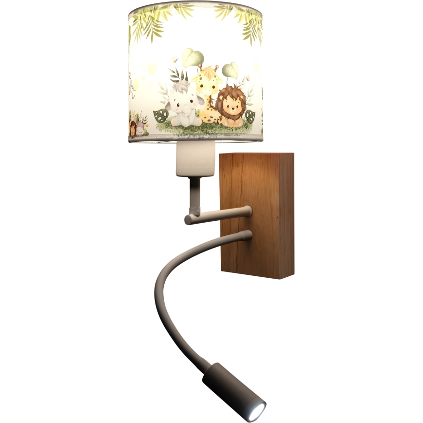 Brilagi - LED-flexible Kinder-Wandleuchte BOBO WOOD 1xE27/25W/230V + LED/3W Eiche/Weiß/Grün/Dschungel