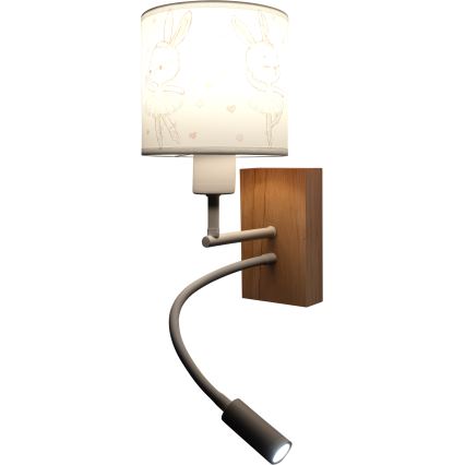 BRILAGI - flexible LED-Kinder-Wandleuchte BOBO WOOD 1xE27/25W/230V + LED/3W Eiche/weiß/Häschen