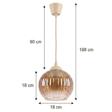 BRILAGI - LED-Pendelleuchte an Kabel RETRO GLAS 1x E27/60W/230V, Ø 18 cm beige/rauchbraun