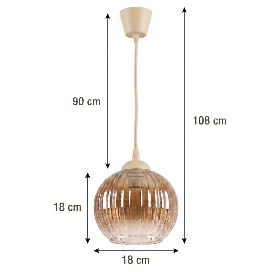 BRILAGI - LED-Pendelleuchte an Kabel RETRO GLAS 1x E27/60W/230V, Ø 18 cm beige/rauchbraun