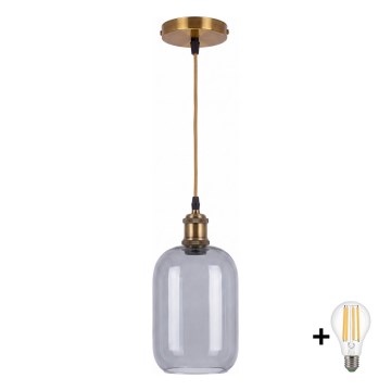 BRILAGI - LED-Hängeleuchte am Kabel RETRO GLASS 1xE27/60W/230V Ø 14 cm gold/rauchgrau