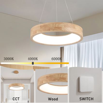 Brilagi - LED-Pendelleuchte an Kabel FALCON WOOD LED/30W/230V 3000/4000/6000K Ø 45 cm Holz