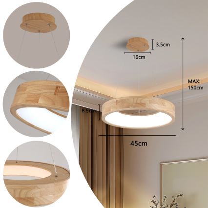 Brilagi - LED-Pendelleuchte an Kabel FALCON WOOD LED/30W/230V 3000/4000/6000K Ø 45 cm Holz