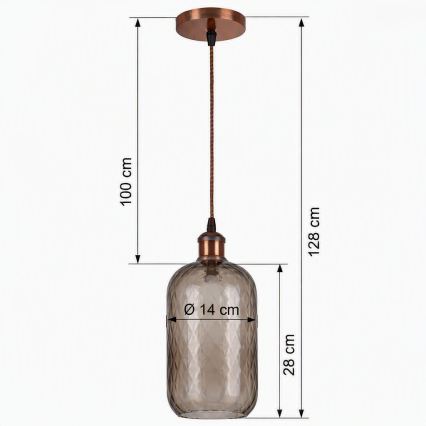 Brilagi - LED-Pendelleuchte mit Kabel RETRO GLASS 1xE27/60W/230V Ø 14 cm kupfer/rauchbraun