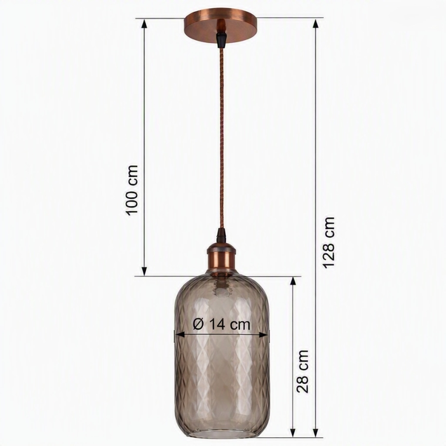 Brilagi - LED-Pendelleuchte mit Kabel RETRO GLASS 1xE27/60W/230V Ø 14 cm kupfer/rauchbraun