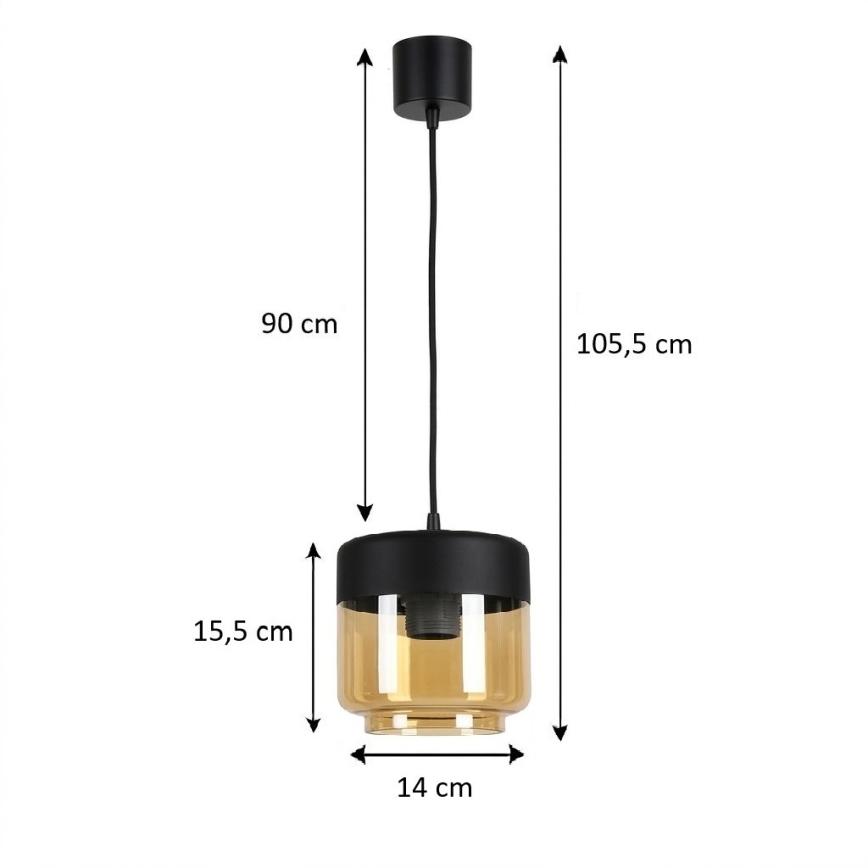 Brilagi - LED-Pendelleuchte an Kabel RETRO GLASS 1xE27/60W/230V Ø 14 cm schwarz/rauchiges Beige
