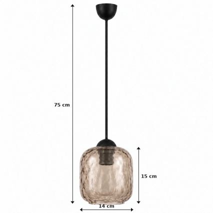 BRILAGI - LED-Pendelleuchte RETRO GLASS mit Kabel 1xE27/60W/230V Ø 14 cm schwarz/rauchbraun