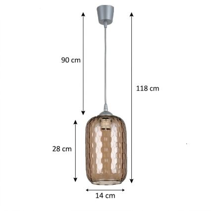 Brilagi - LED-Pendelleuchte an Kabel RETRO GLASS 1xE27/60W/230V Ø 14 cm silber/rauchbraun