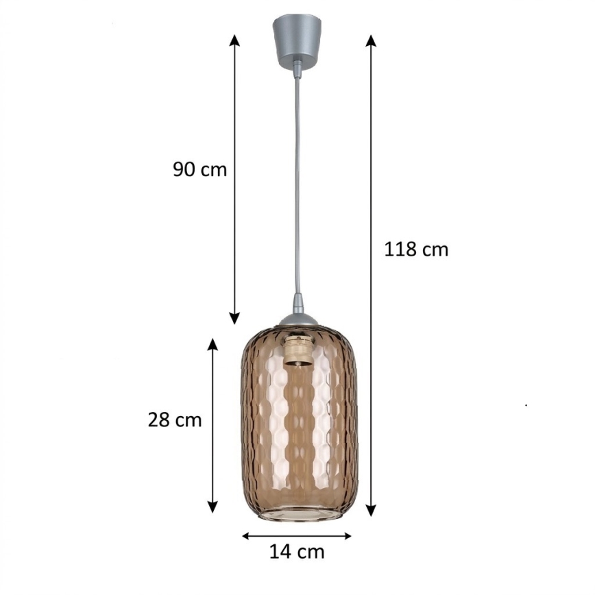 Brilagi - LED-Pendelleuchte an Kabel RETRO GLASS 1xE27/60W/230V Ø 14 cm silber/rauchbraun