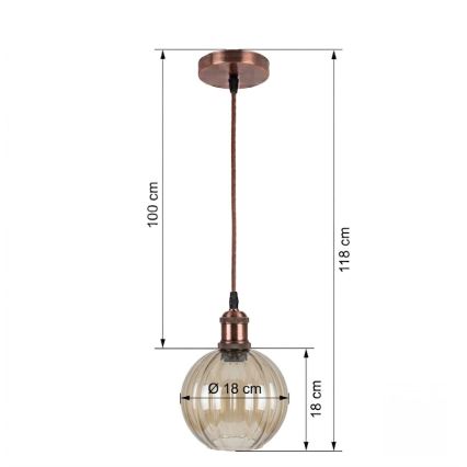 BRILAGI - LED-Pendelleuchte an Kabel RETRO GLASS 1xE27/60W/230V Ø 18 cm kupferfarben/rauchbraun