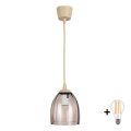 Brilagi - LED-Hängeleuchte an Kabel RETRO GLASS, 1x E27/60 W/230 V, Ø 17 cm, Beige/Rauchbeige