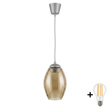 Brilagi - LED-Hängeleuchte an Kabel RETRO GLASS 1xE27/60W/230V pr. 17 cm silber/rauchbeige