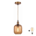 BRILAGI - LED Hängeleuchte an Kabel RETRO GLASS 1xE27/60W/230V Ø 14 cm gold/rauchbraun