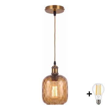 BRILAGI - LED Hängeleuchte an Kabel RETRO GLASS 1xE27/60W/230V Ø 14 cm gold/rauchbraun
