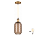 BRILAGI - LED-Hängeleuchte an Kabel RETRO GLASS 1xE27/60W/230V Ø 14 cm goldfarben/rauchbraun