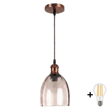 Brilagi - LED-Hängeleuchte an Kabel RETRO GLASS 1xE27/60W/230V Ø 17 cm kupfer/rauchbeige