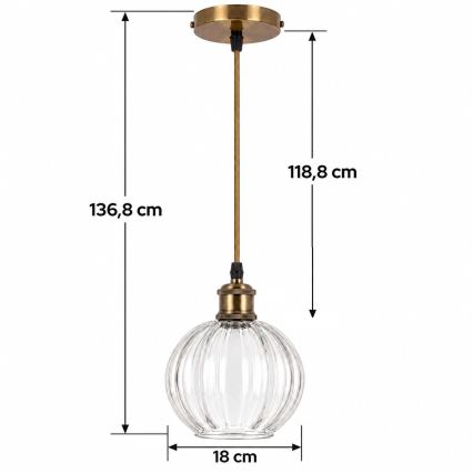 BRILAGI - LED-Hängeleuchte an Kabel RETRO GLASS 1xE27/60W/230V Ø 18 cm gold/klar
