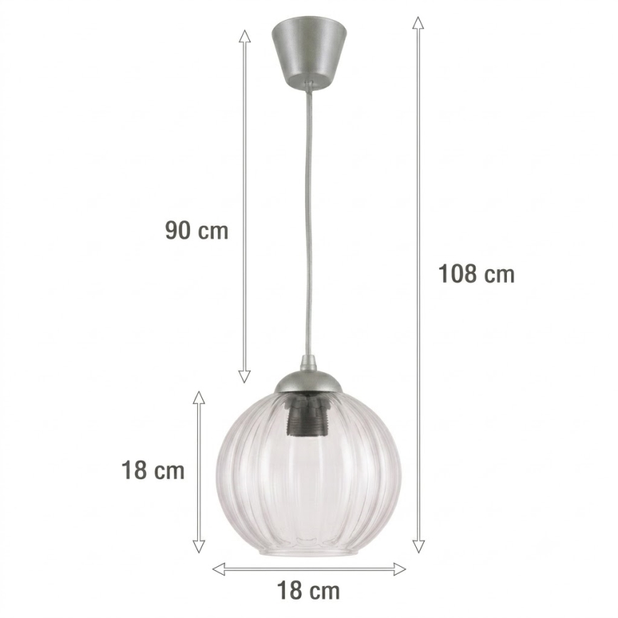 Brilagi - LED-Hängeleuchte an Kabel RETRO GLASS 1xE27/60W/230V Ø 18 cm silber/transparent
