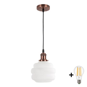 Brilagi - LED-Hängeleuchte an Kabel RETRO GLASS 1xE27/60W/230V Ø 20 cm kupfer/weiß
