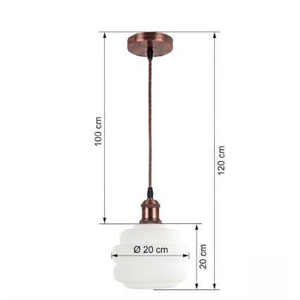 Brilagi - LED-Hängeleuchte an Kabel RETRO GLASS 1xE27/60W/230V Ø 20 cm kupfer/weiß