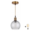 BRILAGI - LED-Hängeleuchte an Kabel RETRO GLASS 1xE27/60W/230V Ø 25 cm gold/rauchgrau