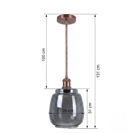 BRILAGI - LED-Hängeleuchte an Kabel RETRO GLASS 1xE27/60W/230V Ø 26 cm kupfer/rauchgrau