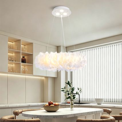 BRILAGI - LED-Hängeleuchte an Stahlseil FEATHER 3x E27/40W/230V + 3x LED/3W, Ø 40 cm, weiß