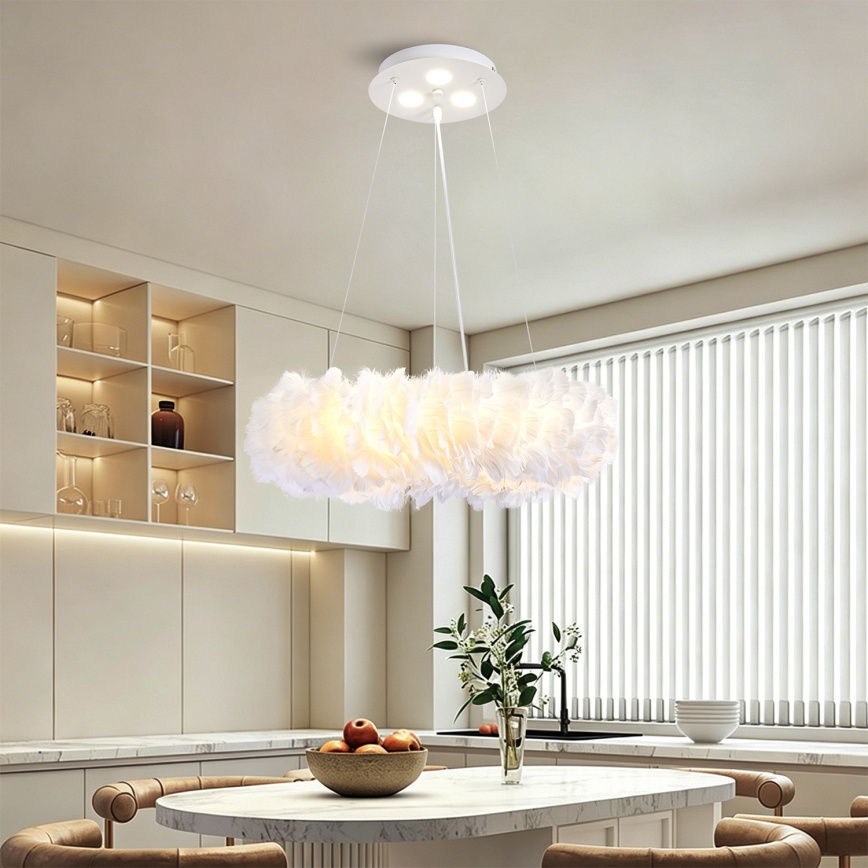 BRILAGI - LED-Hängeleuchte an Stahlseil FEATHER 3x E27/40W/230V + 3x LED/3W, Ø 40 cm, weiß