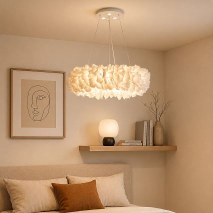 BRILAGI - LED-Hängeleuchte an Stahlseil FEATHER 3x E27/40W/230V + 3x LED/3W, Ø 40 cm, weiß