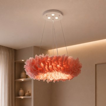 Brilagi - LED-Hängeleuchte FEATHER mit Kabelaufhängung, 3x E27/40W/230V + 3x LED/3W, Ø 50 cm, rosa
