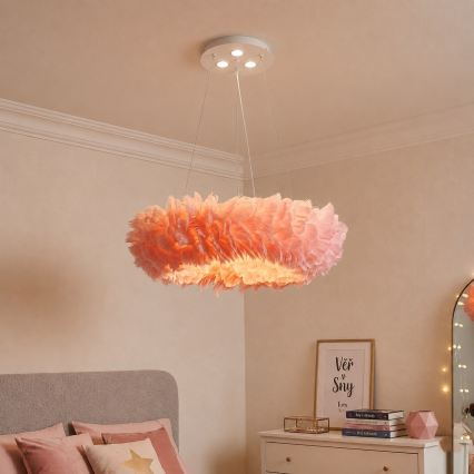 BRILAGI - LED-Hängeleuchte FEATHER mit Kabelaufhängung, 3x E27/40W/230V + 3x LED/3W, Ø 50 cm, rosa