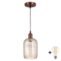 Brilagi - LED-Hängeleuchte mit Kabel RETRO GLASS 1xE27/60W/230V Ø 14 cm kupfer/rauchbraun