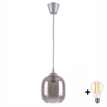 Brilagi - LED-Hängeleuchte mit Kabel RETRO GLASS 1xE27/60W/230V Ø 14 cm silber/rauchgrau