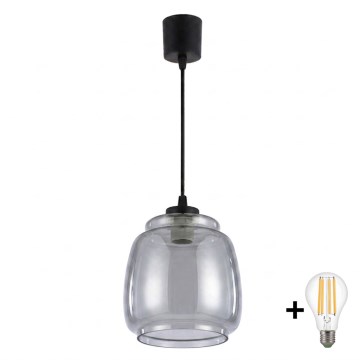 Brilagi - LED Hängeleuchte mit Kabel RETRO GLASS 1xE27/60W/230V Ø 26 cm schwarz/rauchgrau