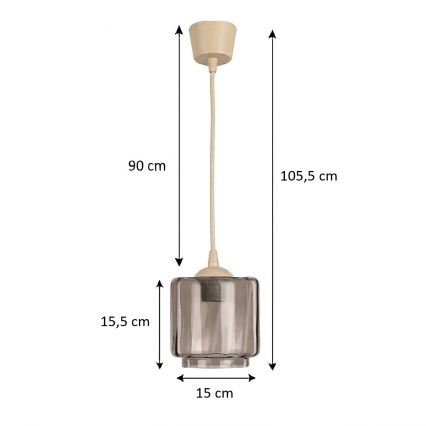 Brilagi - LED-Hängeleuchte an Kabel RETRO GLASS 1xE27/60W/230V Ø 15 cm beige/rauchbeige