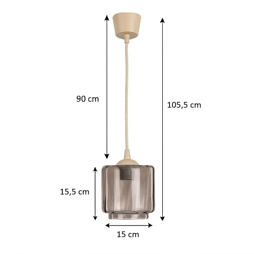 Brilagi - LED-Hängeleuchte an Kabel RETRO GLASS 1xE27/60W/230V Ø 15 cm beige/rauchbeige