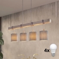 Brilagi - LED-Hängeleuchte mit Seilaufhängung NUBILA 4xE27/60W/230V hellgrau