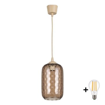 Brilagi - LED-Hängeleuchte RETRO GLASS mit Kabelaufhängung, 1x E27/60W/230V, Ø 14 cm, beige/rauchbraun
