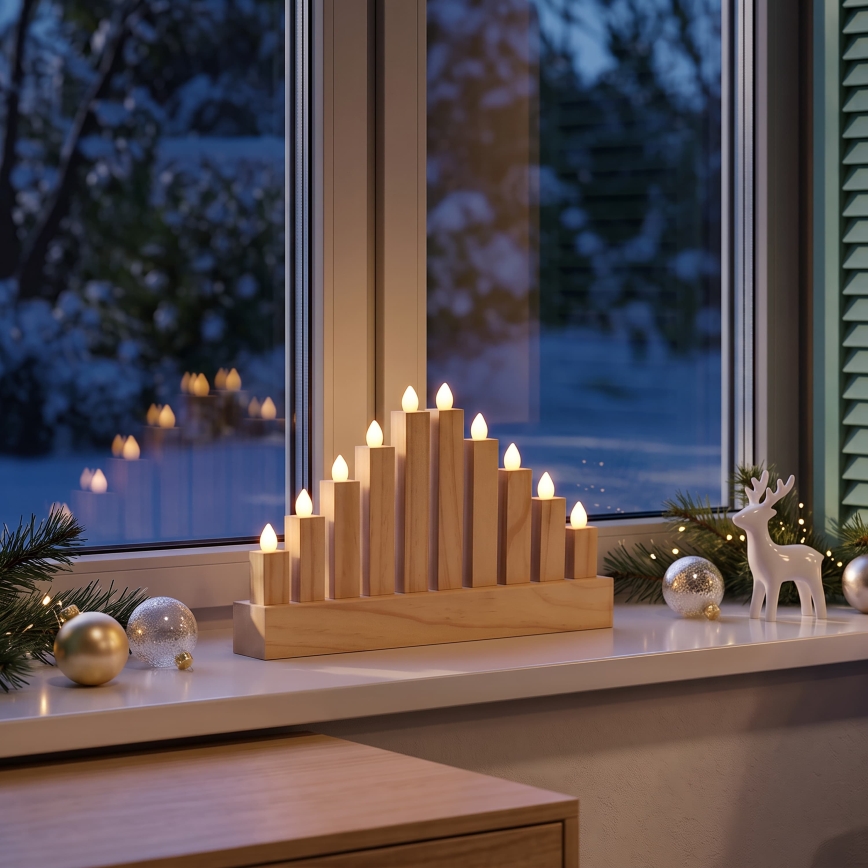 BRILAGI - LED hölzerner Weihnachtskerzenhalter 10xLED/2xAA